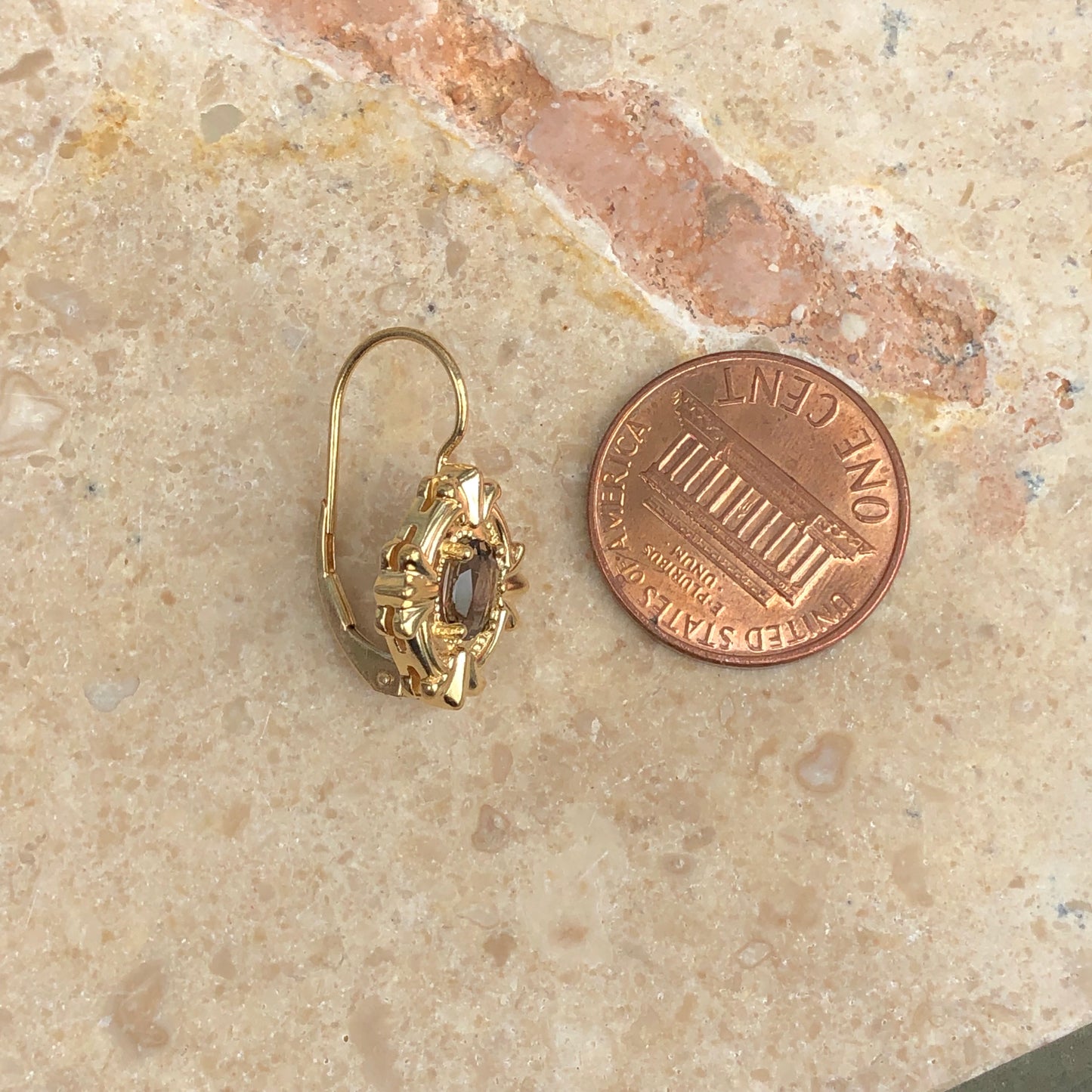 14KT Yellow Gold Smokey Quartz Leverback Earrings, 14KT Yellow Gold Smokey Quartz Leverback Earrings - Legacy Saint Jewelry