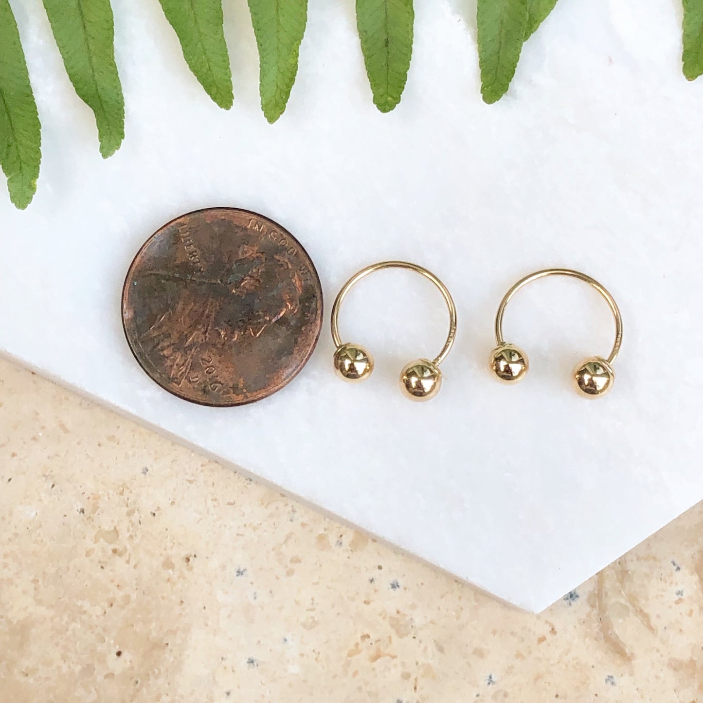 14KT Yellow Gold Shiny Ball Half Hoop Earrings, 14KT Yellow Gold Shiny Ball Half Hoop Earrings - Legacy Saint Jewelry
