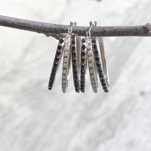 14KT White Gold Black + White Diamond Huggie Hoop Earrings, 14KT White Gold Black + White Diamond Huggie Hoop Earrings - Legacy Saint Jewelry