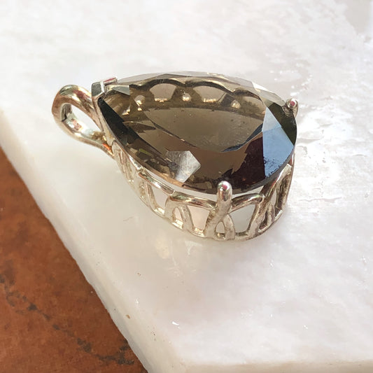 Estate Sterling Silver Teardrop Smokey Topaz Pendant, Estate Sterling Silver Teardrop Smokey Topaz Pendant - Legacy Saint Jewelry