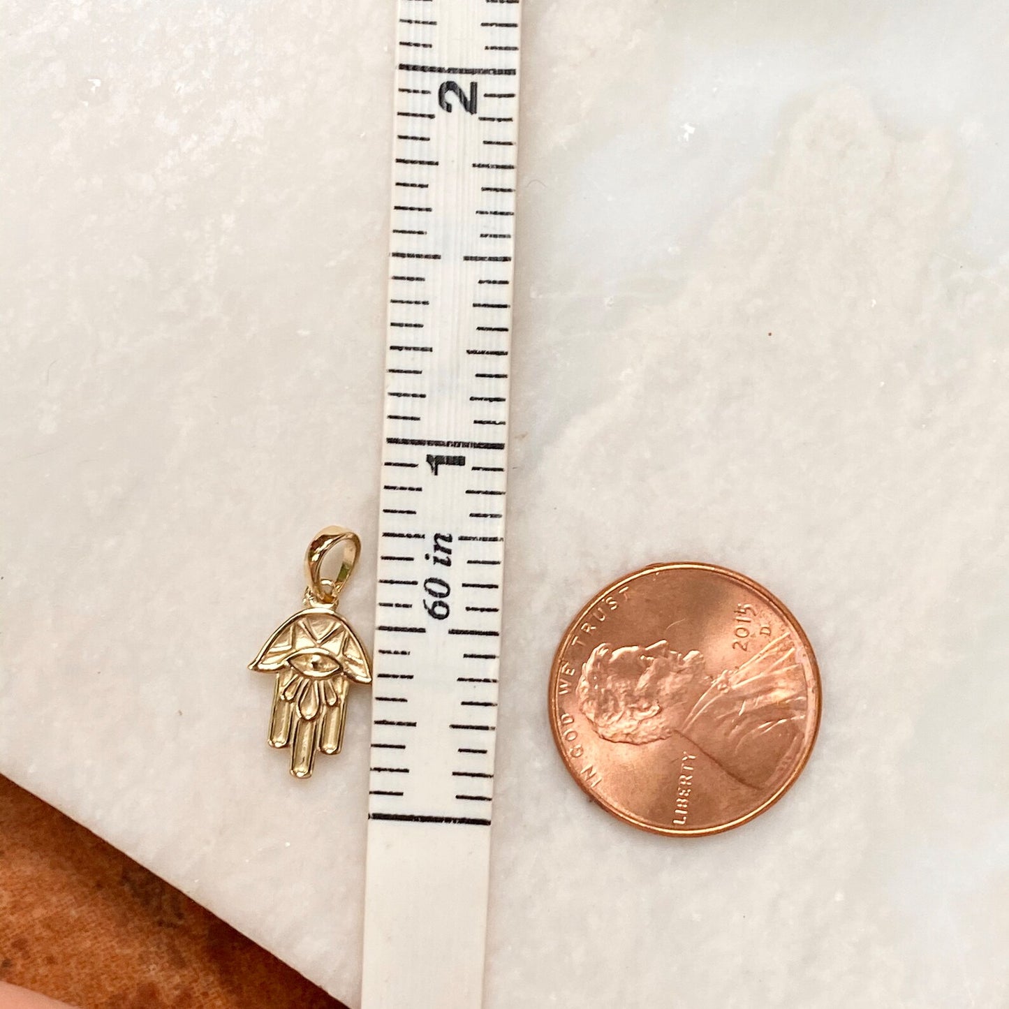 14KT Yellow Gold Evil Eye Mini Hamsa Pendant Charm