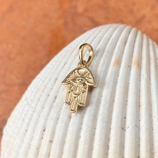 14KT Yellow Gold Evil Eye Mini Hamsa Pendant Charm