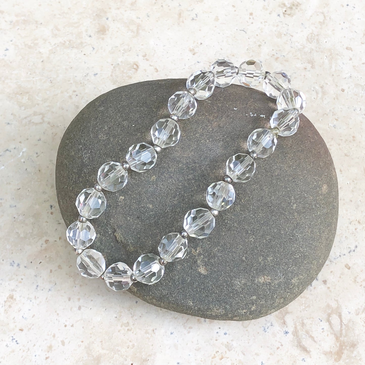 Polished Faceted Clear Crystal Stretch Bracelet, Polished Faceted Clear Crystal Stretch Bracelet - Legacy Saint Jewelry