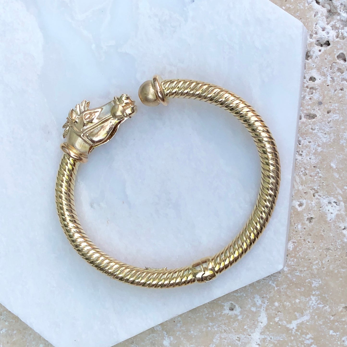 Estate 14KT Yellow Gold Horse Head Cuff Bangle Bracelet, Estate 14KT Yellow Gold Horse Head Cuff Bangle Bracelet - Legacy Saint Jewelry