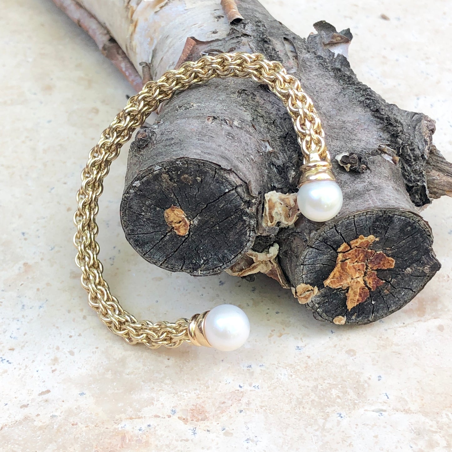 Estate 14KT Yellow Gold Basketweave Pearls Cuff Bangle Bracelet, Estate 14KT Yellow Gold Basketweave Pearls Cuff Bangle Bracelet - Legacy Saint Jewelry