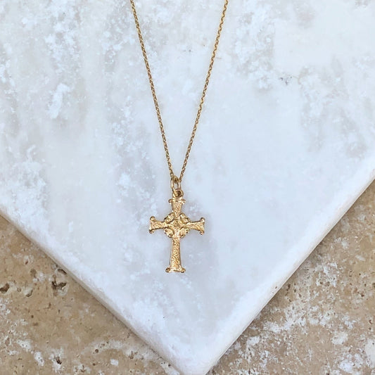14KT Yellow Gold Textured Celtic Cross Pendant Charm, 14KT Yellow Gold Textured Celtic Cross Pendant Charm - Legacy Saint Jewelry
