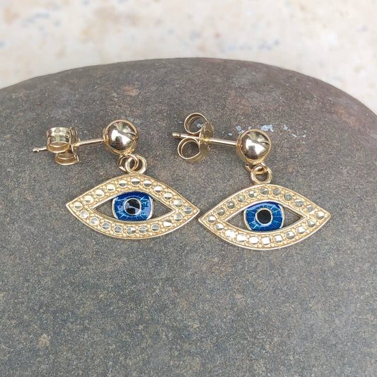 14KT Yellow Gold Evil Eye Earrings, 14KT Yellow Gold Evil Eye Earrings - Legacy Saint Jewelry