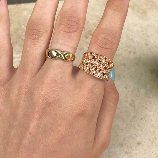 14KT Rose Gold Filigree Floral Cigar Band Ring Size 7, 14KT Rose Gold Filigree Floral Cigar Band Ring Size 7 - Legacy Saint Jewelry