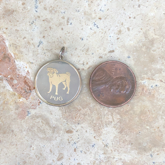 Sterling Silver Pug Pendant Charm Satin Disc, Sterling Silver Pug Pendant Charm Satin Disc - Legacy Saint Jewelry