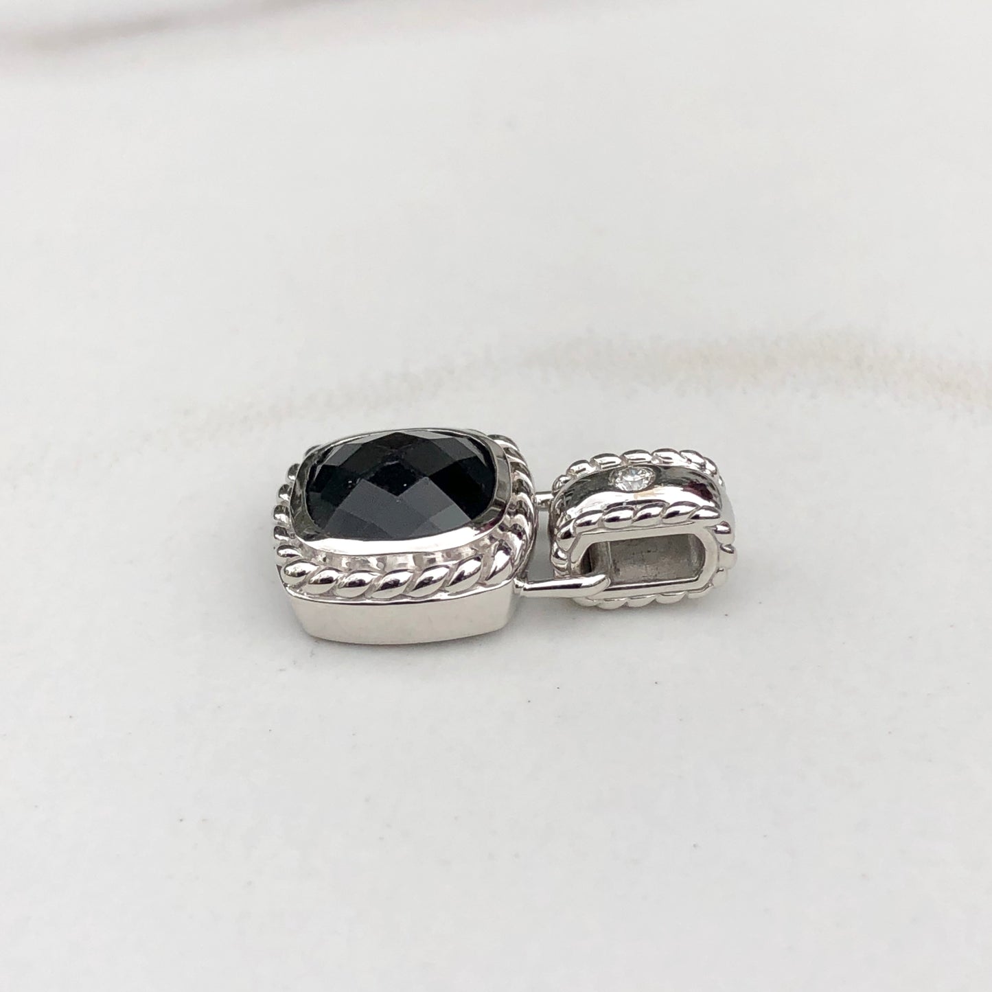 14KT White Gold Checkerboard Black Onyx + Diamond Pendant, 14KT White Gold Checkerboard Black Onyx + Diamond Pendant - Legacy Saint Jewelry