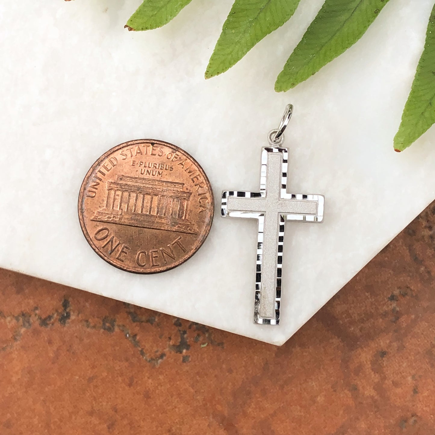 10KT White Gold Diamond-Cut Cross Pendant Charm, 10KT White Gold Diamond-Cut Cross Pendant Charm - Legacy Saint Jewelry