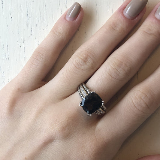 14KT Yellow Gold + Sterling Silver Smokey Quartz + Diamond Ring Size 6, 14KT Yellow Gold + Sterling Silver Smokey Quartz + Diamond Ring Size 6 - Legacy Saint Jewelry