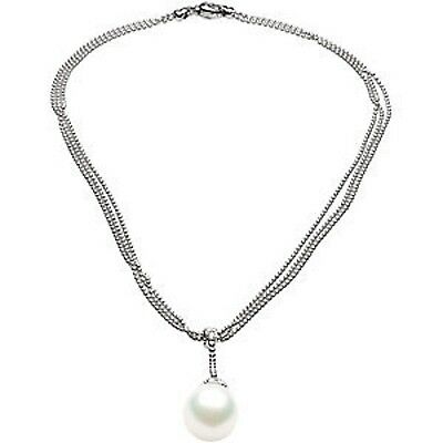 14KT White Gold Paspaley Pearl + Pave Diamond Lariat Beaded Chain Necklace, 14KT White Gold Paspaley Pearl + Pave Diamond Lariat Beaded Chain Necklace - Legacy Saint Jewelry
