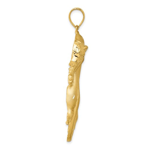 14KT Yellow Gold Matte Diamond-Cut Large Prowling Panther Pendant
