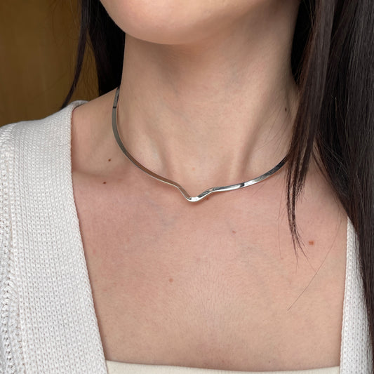 Sterling Silver Polished Pendant Dip Collar Neck Wire Necklace 16.5"