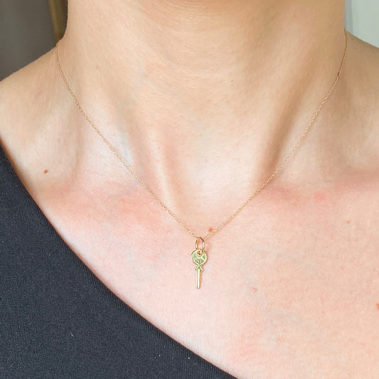 14KT Yellow Gold Rounded Mini Key Pendant Charm