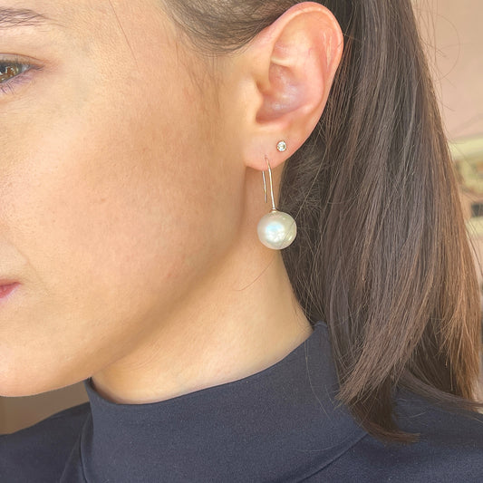 18KT White Palladium Paspaley Pearl Shepherd Hook Drop Earring 14mm