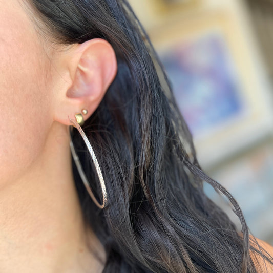 Sterling Silver Polished + Diamond-Cut Square Tube Hoop Earrings 60mm - LSJ