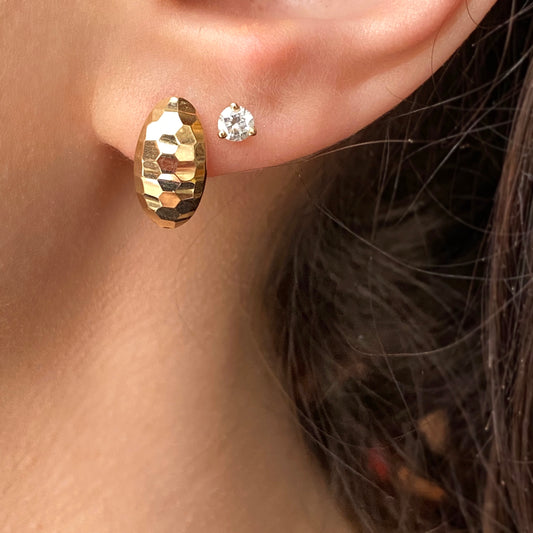 14KT Yellow Gold Hinged Hammered Omega Earrings, 14KT Yellow Gold Hinged Hammered Omega Earrings - Legacy Saint Jewelry