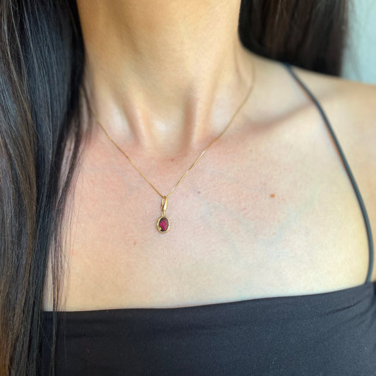 14KT Yellow Gold Oval Bezel Rhodolite Garnet Omega Clip Pendant Charm