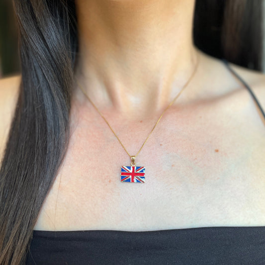 14KT Yellow Gold + Enamel United Kingdom Flag Pendant