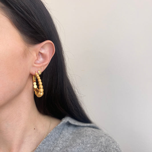 14KT Yellow Gold Matte Bubble Tube Round Hoop Earrings 40mm