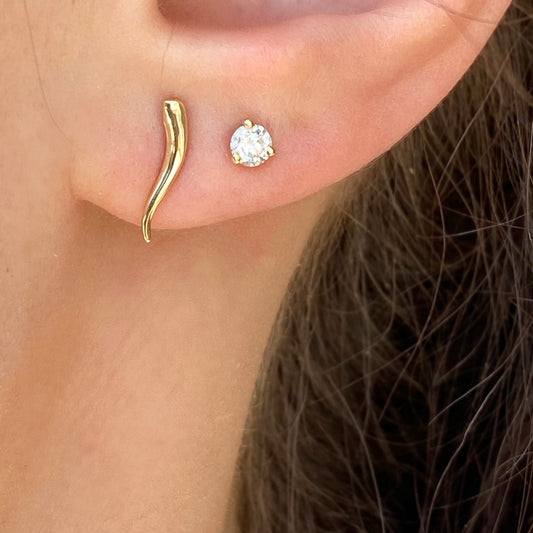 14KT Yellow Gold "Cornicello" Italian Horn Stud Earrings, 14KT Yellow Gold "Cornicello" Italian Horn Stud Earrings - Legacy Saint Jewelry
