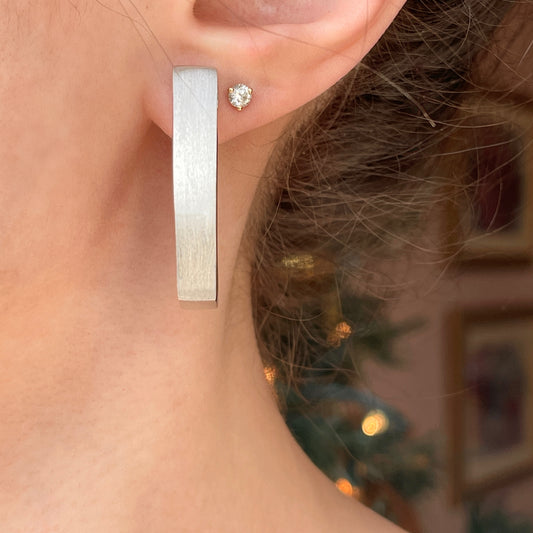 Sterling Silver Satin Finish Squared Hoop Earrings 36mm