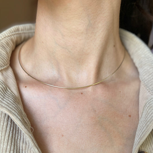 14KT Yellow Gold 1.2mm Omega Neck Wire Detachable Clasp Necklace