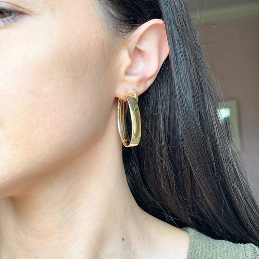 14KT Yellow Gold 7mm Oval Hoop Earrings 39mm