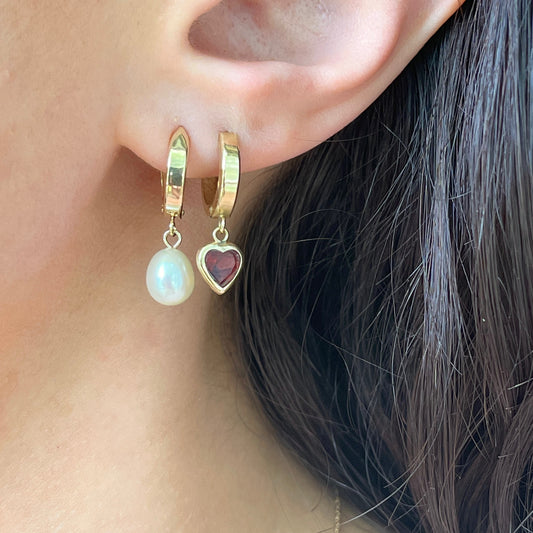 14KT Yellow Gold Freshwater Pearl Charm Huggie Hoop Earrings