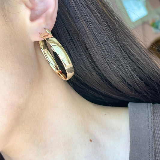 14KT Yellow Gold 7mm Round Tube Hoop Earrings 41mm