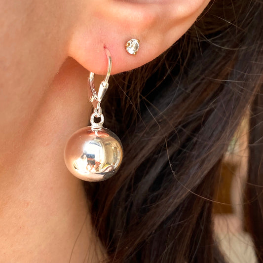 Sterling Silver Polished Round Ball Leverback Earrings 14mm, Sterling Silver Polished Round Ball Leverback Earrings 14mm - Legacy Saint Jewelry