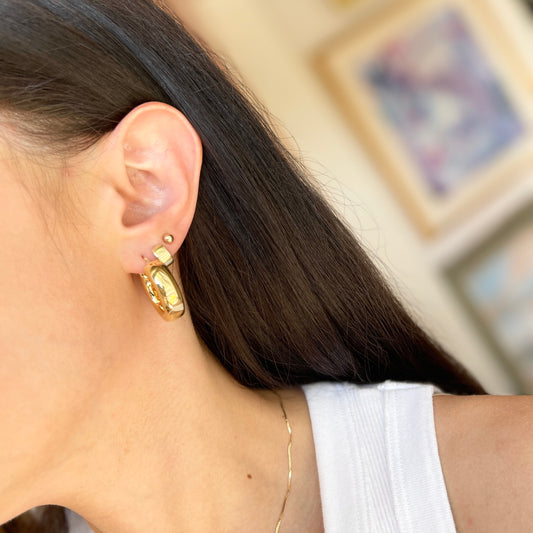 14KT Yellow Gold Chunky 8mm Tube Round Hoop Earrings 27mm