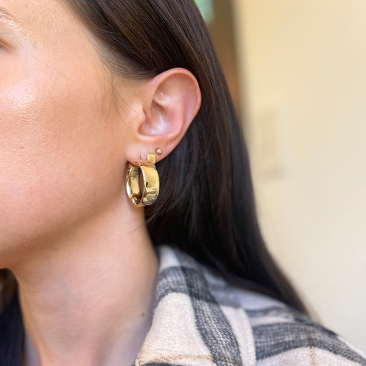 14KT Yellow Gold Wide 10mm Round Tube Hoop Earrings 25mm