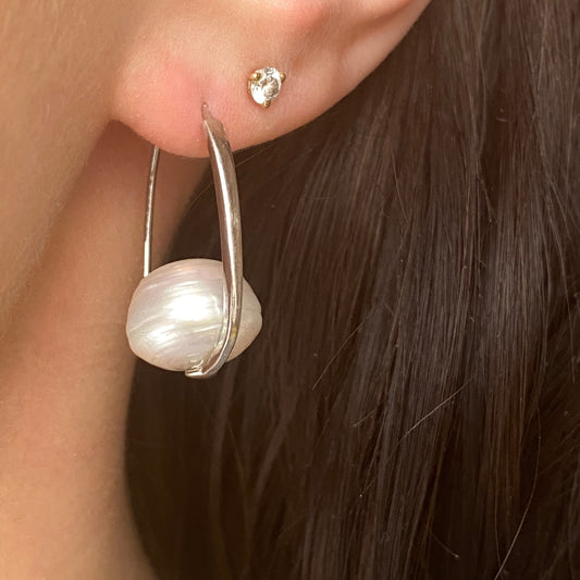 Sterling Silver + 12mm Paspaley South Sea Pearl Oval Hook Wire Earrings - Legacy Saint Jewelry