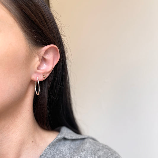 Sterling Silver Hammered Oval Hoop Earrings 11mm