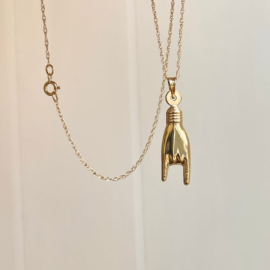 14KT Yellow Gold Italian Mano Cornuto Chain Necklace 25mm