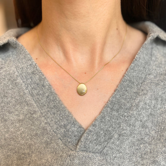 14KT Yellow Gold Matte Drop Circle Diamond Pendant Necklace