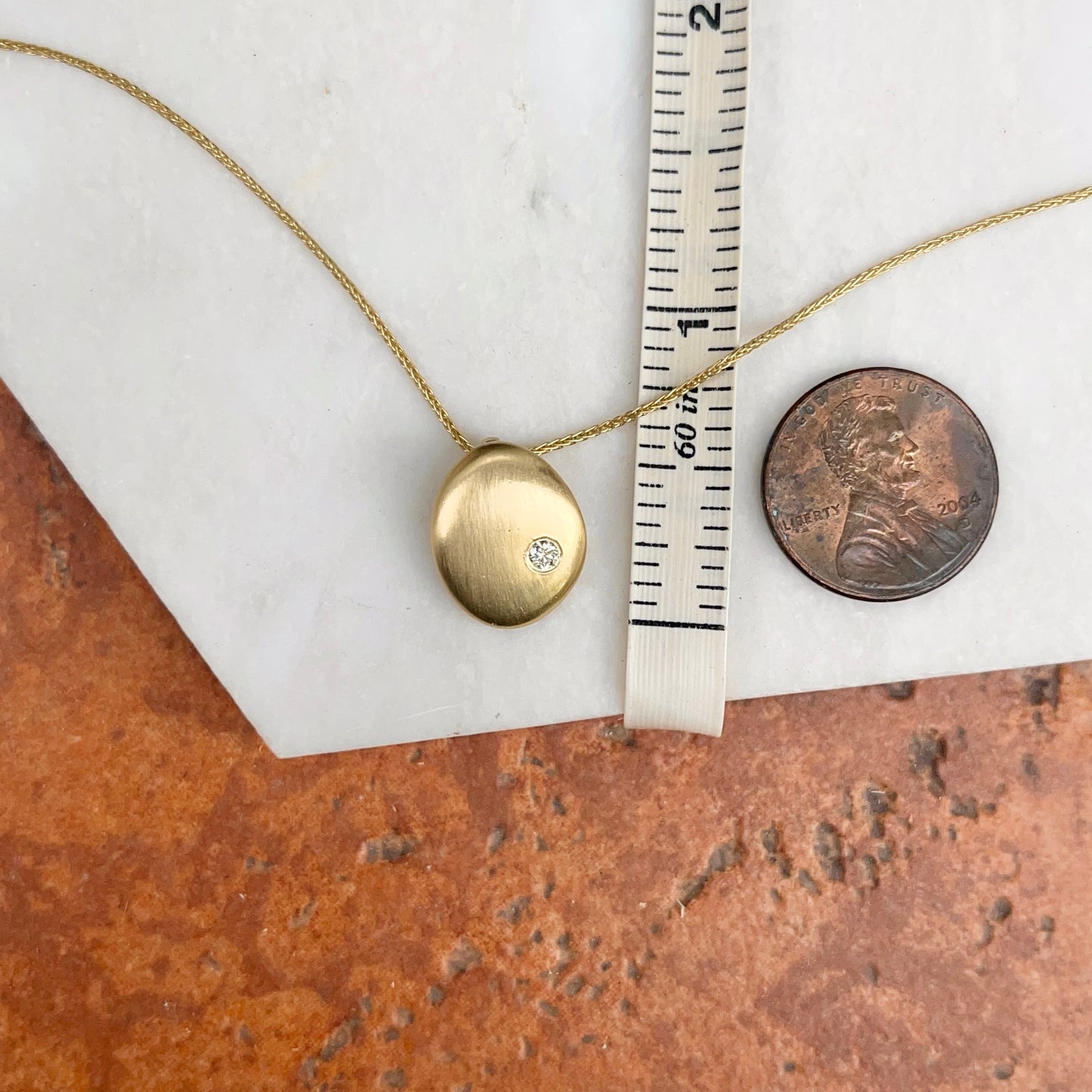 14KT Yellow Gold Matte Drop Circle Diamond Pendant Necklace