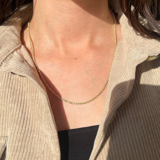 14KT Yellow Gold 2.25mm Semi-Solid Rope Chain Necklace