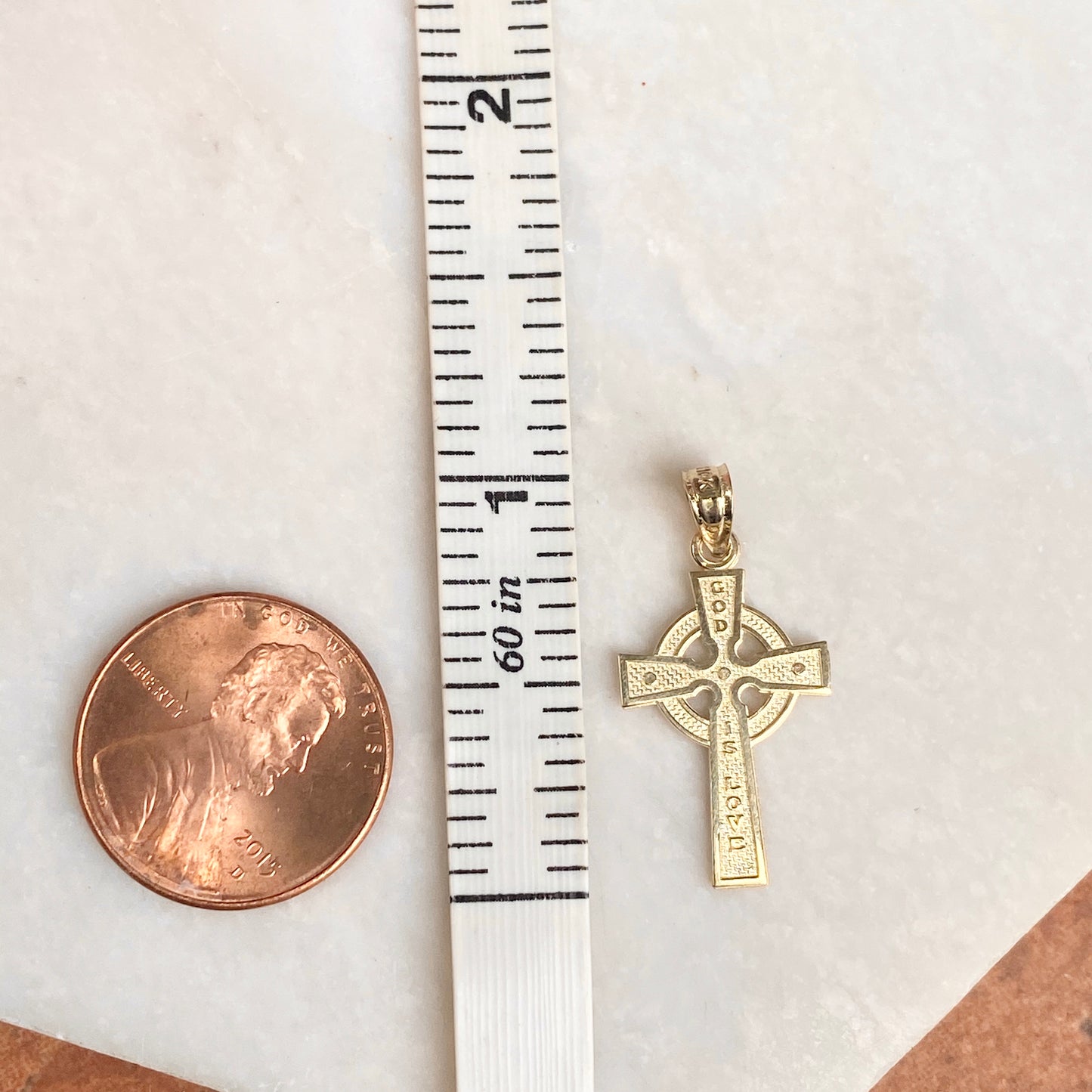 10KT Yellow Gold Reversible "God Loves" Celtic Cross Pendant 25mm