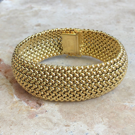 14KT Yellow Gold Mesh Soft Link Band Bracelet 22mm, 14KT Yellow Gold Mesh Soft Link Band Bracelet 22mm - Legacy Saint Jewelry