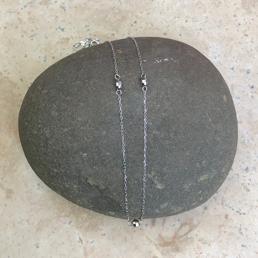 14KT White Gold Puffed Rice Bead Anklet, 14KT White Gold Puffed Rice Bead Anklet - Legacy Saint Jewelry