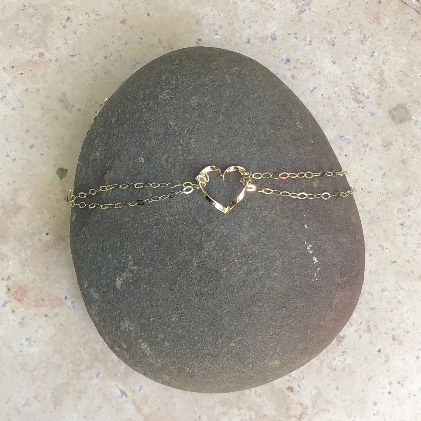 14KT Yellow Gold Double Chain Heart Anklet, 14KT Yellow Gold Double Chain Heart Anklet - Legacy Saint Jewelry