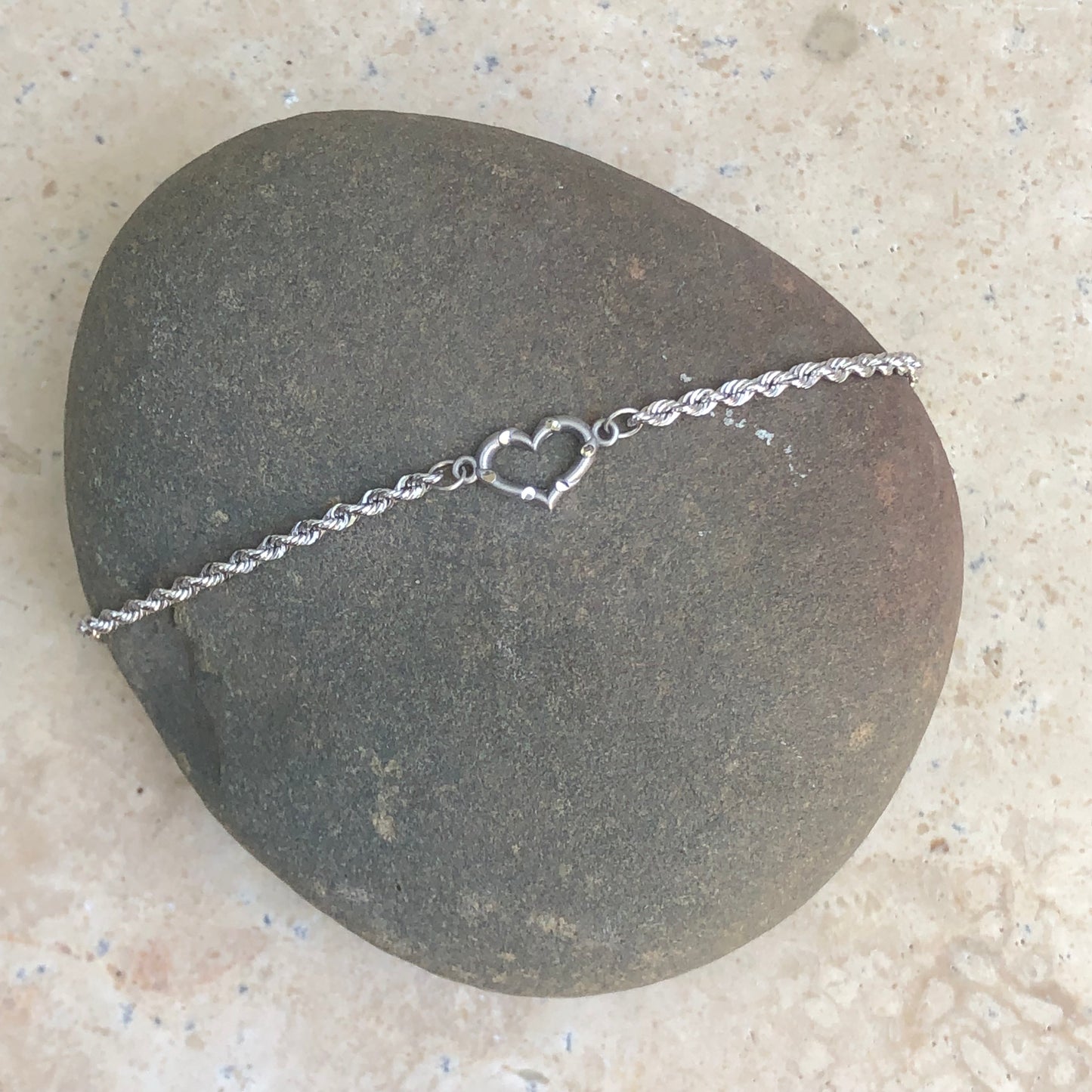 14KT White Gold Rope Chain Heart Anklet, 14KT White Gold Rope Chain Heart Anklet - Legacy Saint Jewelry