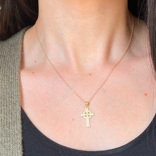 10KT Yellow Gold Reversible "God Loves" Celtic Cross Pendant 25mm