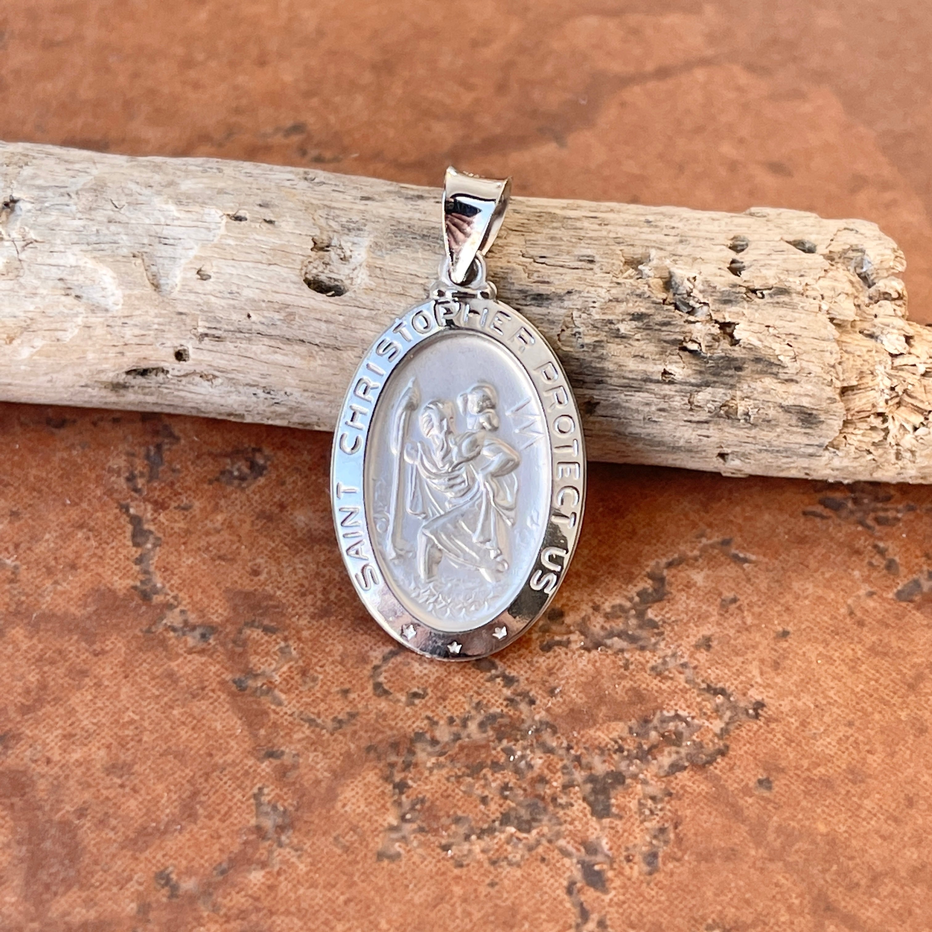 14KT White Gold Saint Christopher Oval Medal Pendant Charm 33mm – LSJ