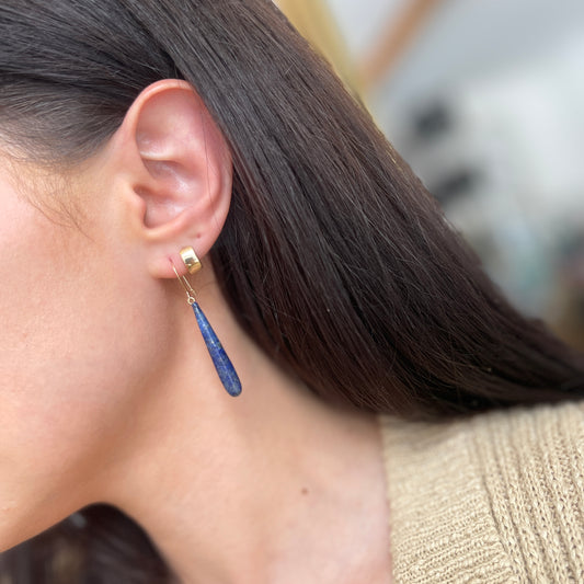 14KT Yellow Gold Teardrop Genuine Lapis Lazuli Dangle Earrings