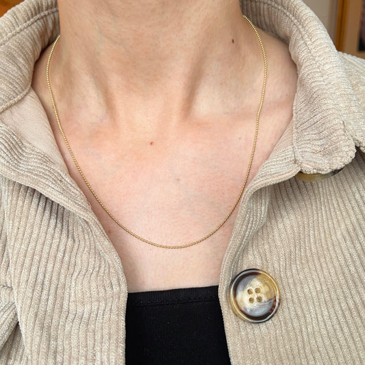 18KT Yellow Gold Solid 1.2mm Beaded Ball Link Necklace